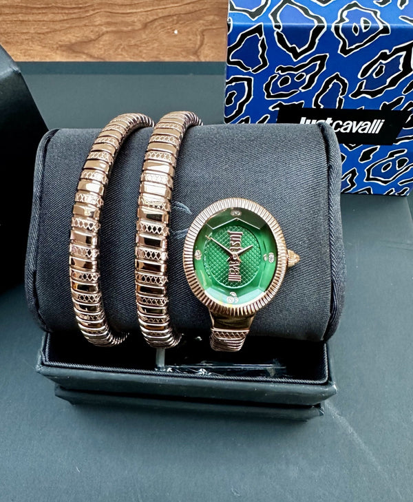 Just Cavalli Signature Snake JC1L269M0045 Women’s Watch – Green & Rose Gold, 22 mm