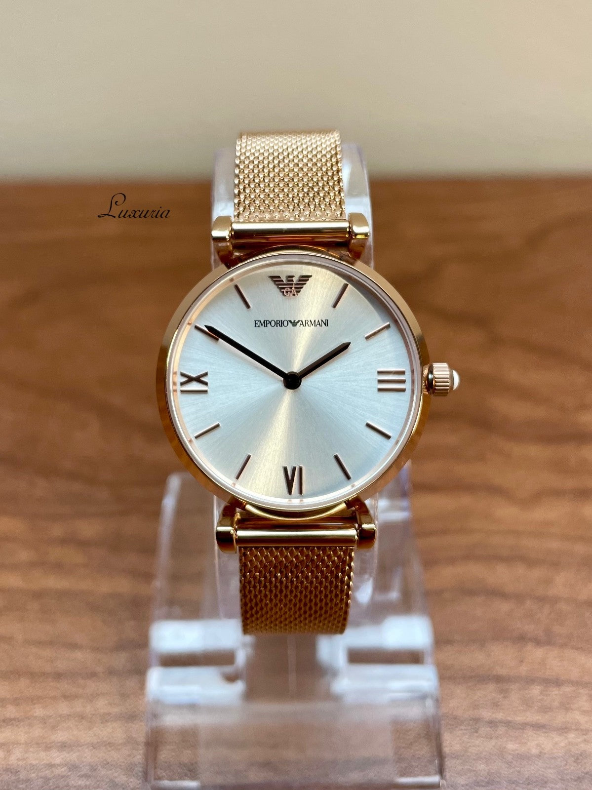 Emporio Armani Gianni T-Bar AR1956 Ladies' Mesh Watch, White & Rose Gold – photo 2