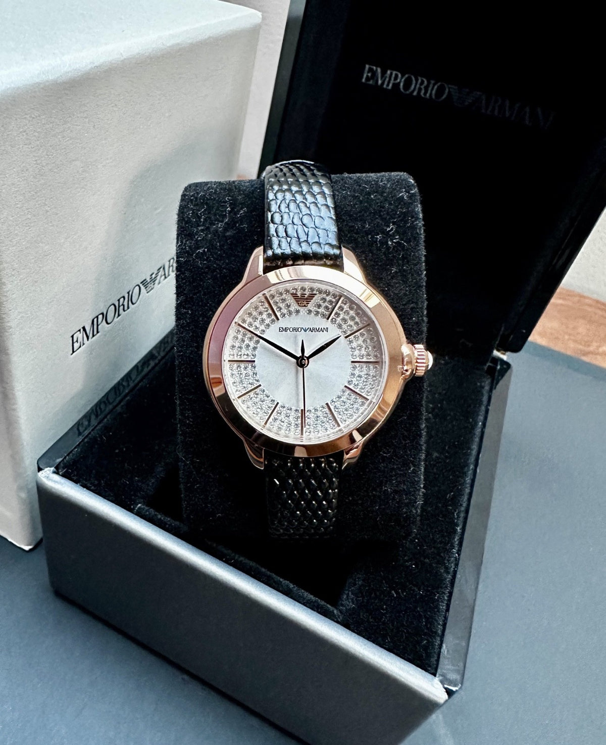 Emporio Armani AR11631 Ladies' Leather Watch, Diamond Dial & Rose Gold – photo 2