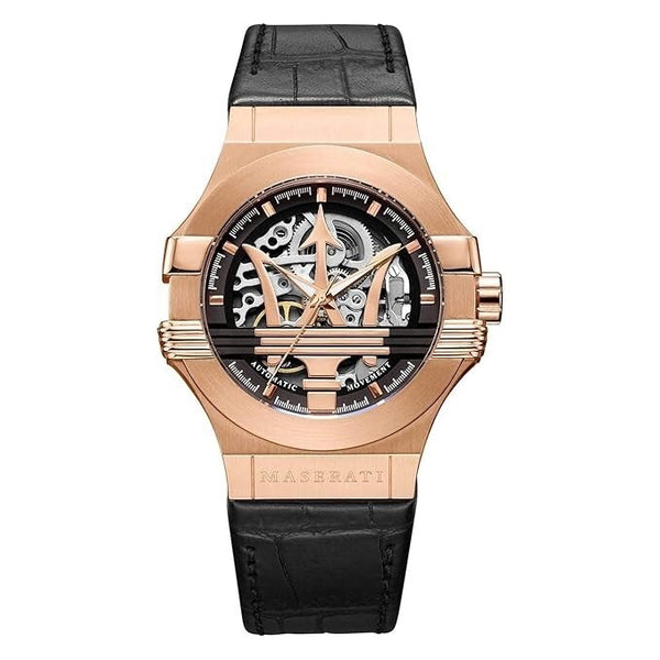 Maserati Potenza R8821108002 Men's Automatic Watch – Rose Gold & Black Leather, 42 mm