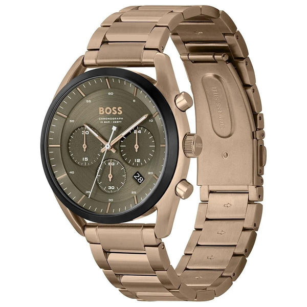 Hugo Boss 1514094 Men's Chronograph Watch – Khaki Dial & Brown Bracelet, 44 mm