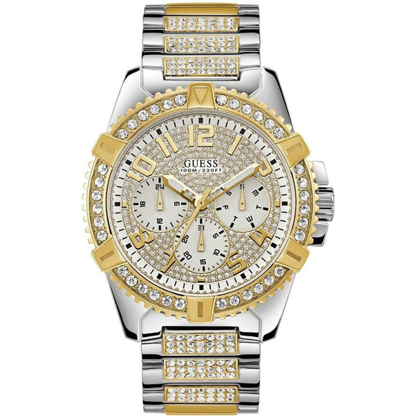 GUESS Frontier W0799G4 Men's Chronograph Watch – Silver & Gold Crystal, 48 mm