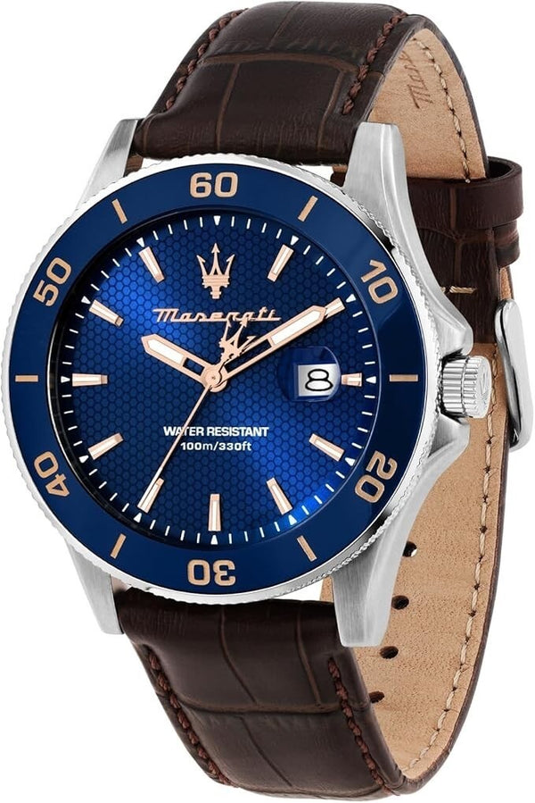 Maserati Competizione R8851100004 Men's Watch – Blue Dial & Leather, 43 mm
