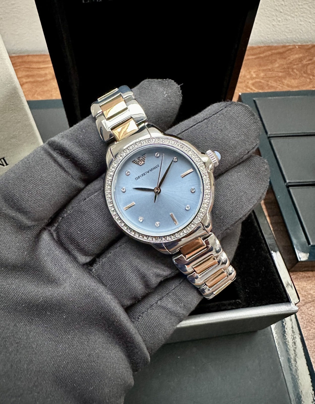 Emporio Armani AR11597 Ladies' Bracelet Watch, Blue & Rose Gold – photo 6