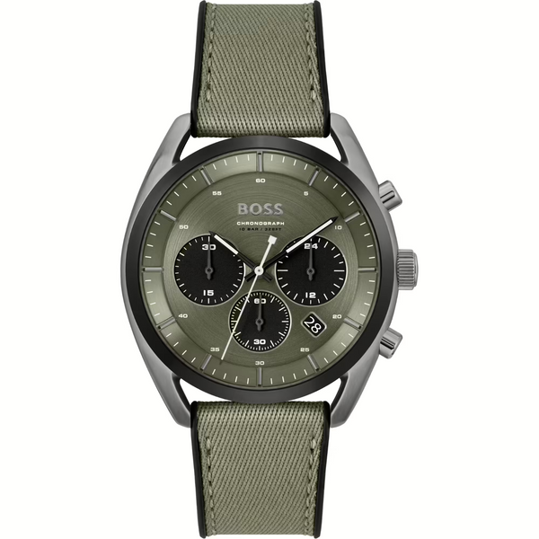 Hugo Boss 1514092 Men's Chronograph Watch – Khaki Dial & Rubber Strap, 44 mm