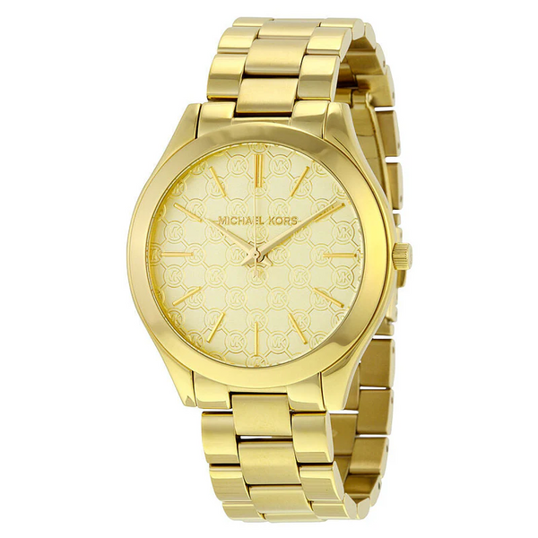 Michael Kors Slim Runway MK3335 Women's Watch – Gold Tone Logo Dial, 42 mm