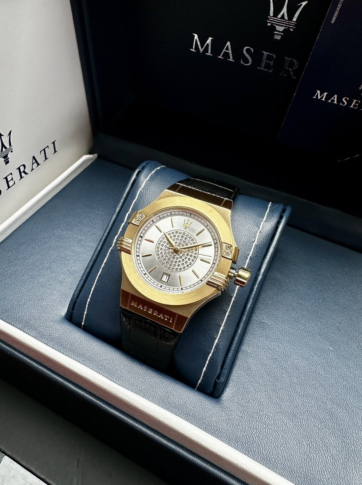Maserati Potenza R8851108505 Women's Leather Watch, Gold Crystal Tone & Black – photo 2