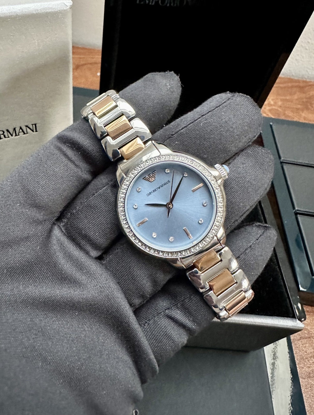 Emporio Armani AR11597 Ladies' Bracelet Watch, Blue & Rose Gold – photo 4