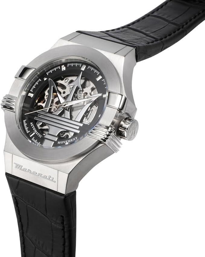 Maserati Potenza R8821108001 Men's Automatic Watch, Silver & Black Leather, 42 mm – photo 2