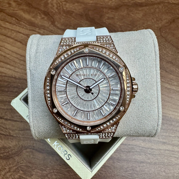 Michael Kors Lennox MK7248 Women's Watch – Pavé Rose Gold & Silicone, 43 mm