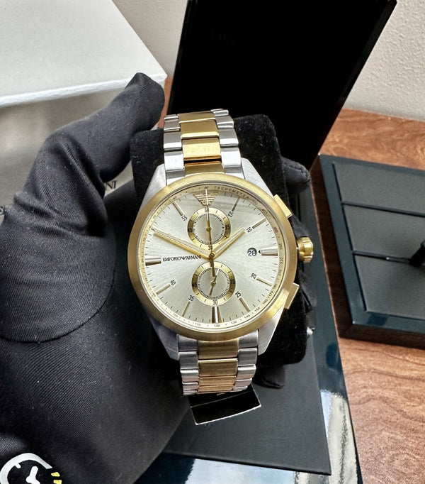 Emporio Armani Claudio AR11605 Men's Chronograph Watch – Gold & Silver Tone, 43 mm