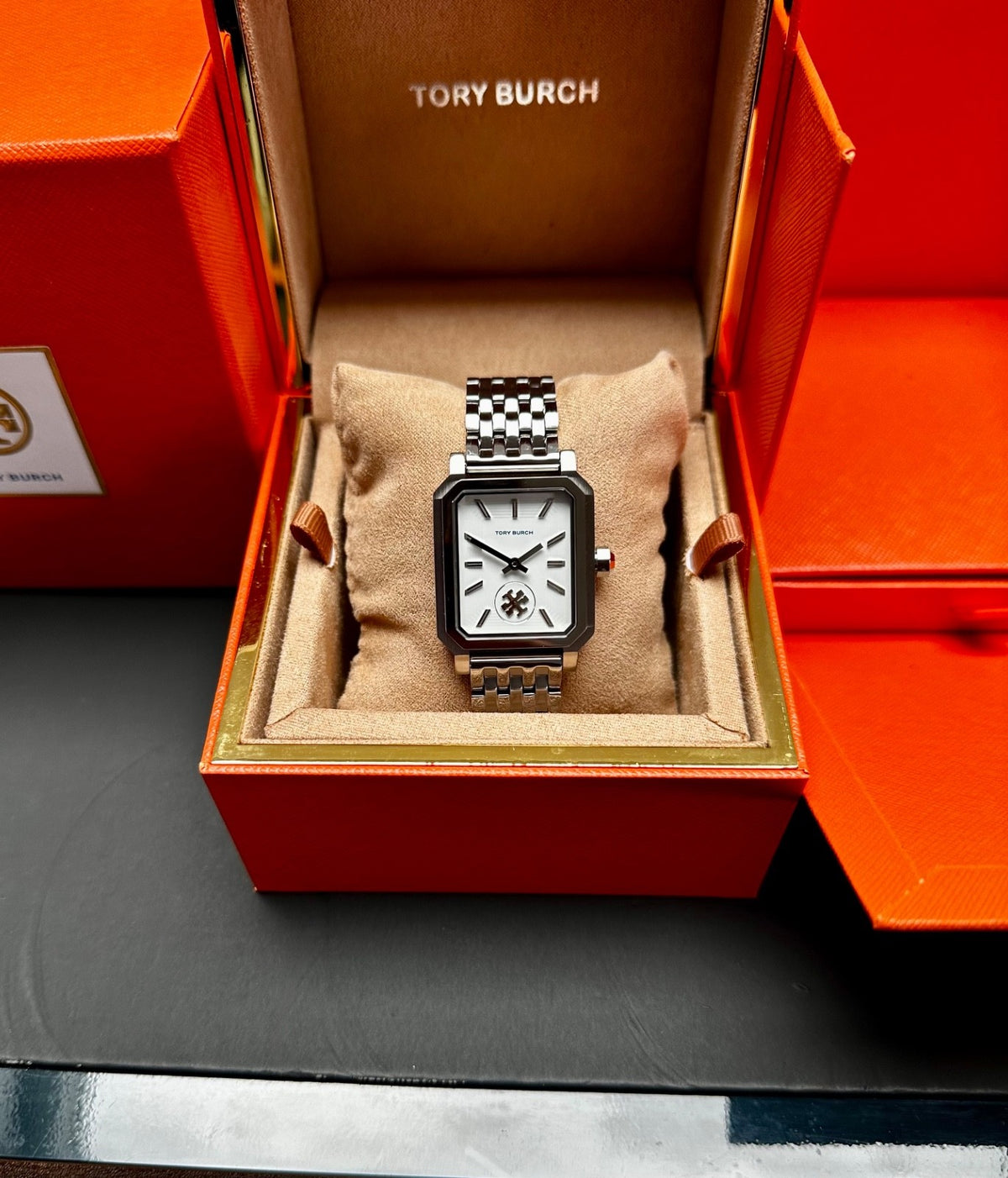 Tory Burch Robinson TBW1510 Ladies' Rectangular Watch, White & Silver Tone – photo 2