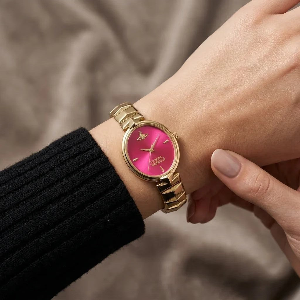 Vivienne Westwood VV314RRGD pink sunray dial with Orb logo
