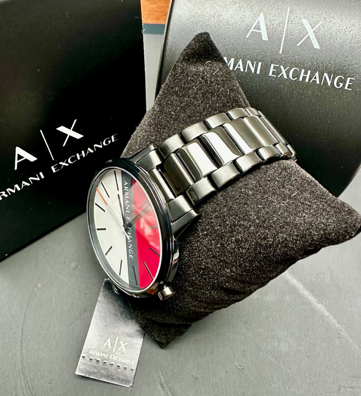Armani Exchange AX2725 men's watch, red, black and white patterned dial, black steel – photo 2