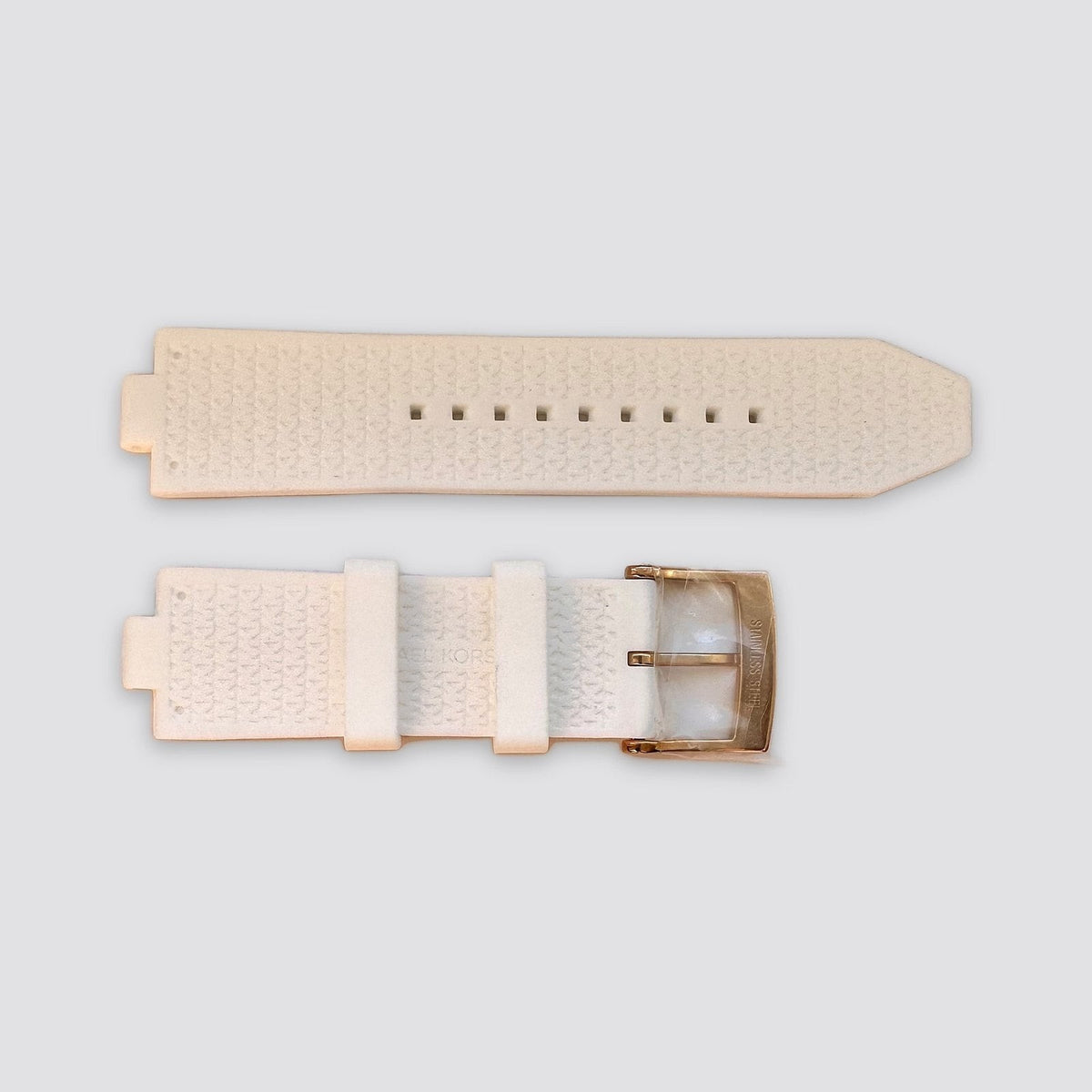 Michael Kors Lennox MK7248 white silicone strap with rose gold buckle – reverse