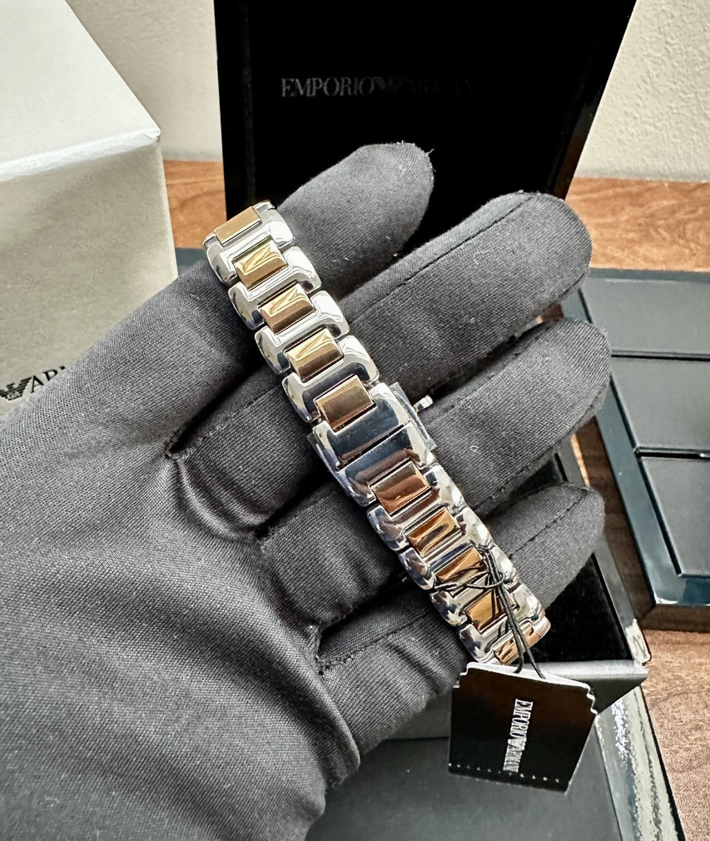 Emporio Armani AR11597 Ladies' Bracelet Watch, Blue & Rose Gold – photo 5