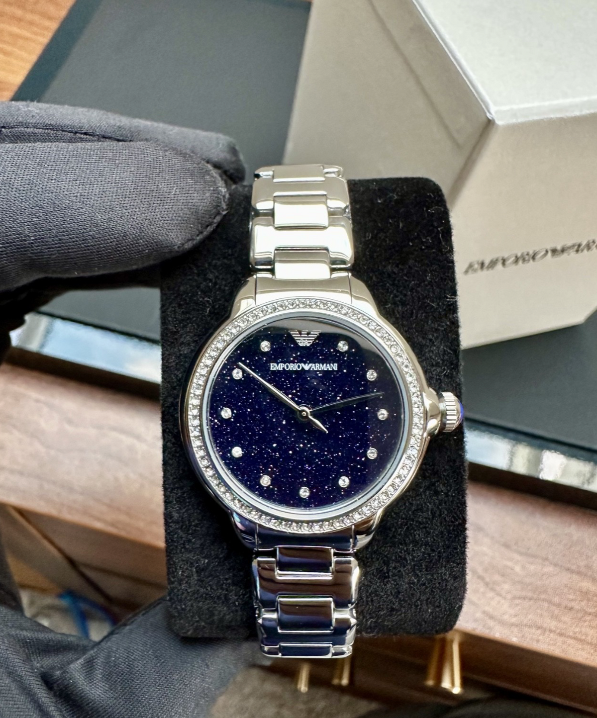 Emporio Armani AR11630 Ladies' Bracelet Watch, Blue Diamond Dial & Silver – photo 2
