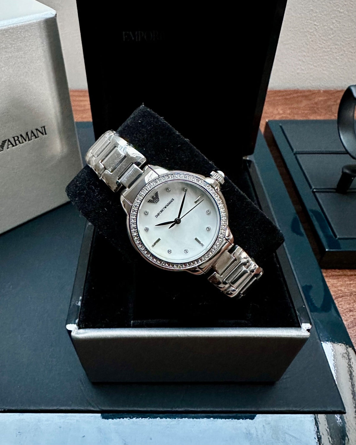 Emporio Armani AR11596 Ladies' Bracelet Watch, Mother of Pearl & Silver – photo 1