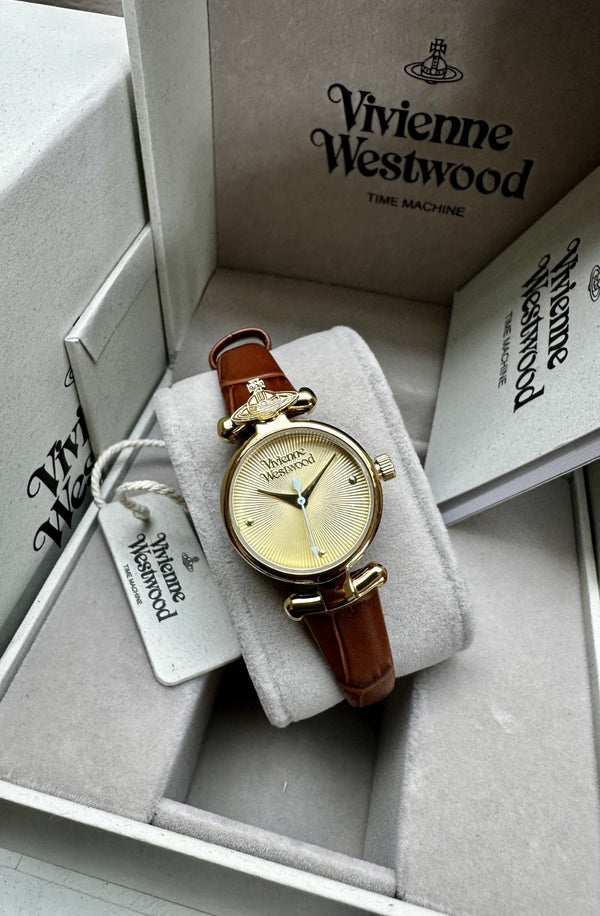 Vivienne Westwood Maida VV090GDBR Women's Watch – Gold & Brown Leather