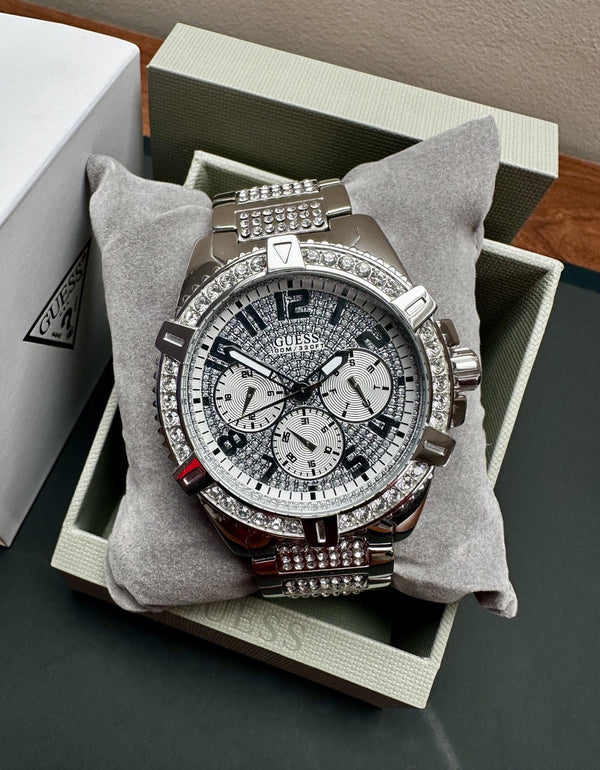 GUESS Frontier W0799G1 Men's Chronograph Watch – Silver Crystal & Steel, 48 mm