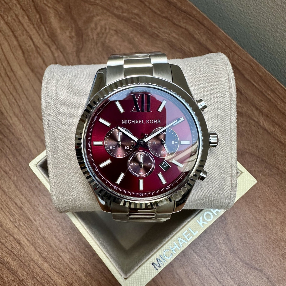 Michael Kors Lexington MK9242 Men's Chronograph Watch, Silver & Red Dial, 44 mm – photo 1
