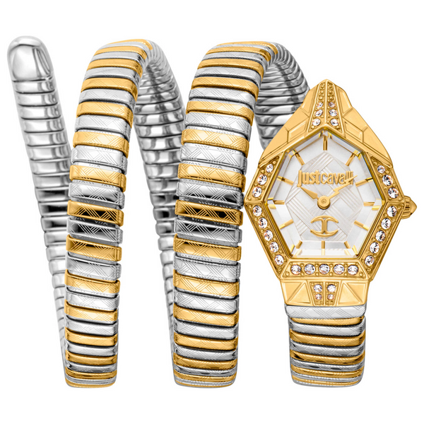 Just Cavalli Signature Snake JC1L304M0055 Women's Bangle Watch – Silver & Gold Tone