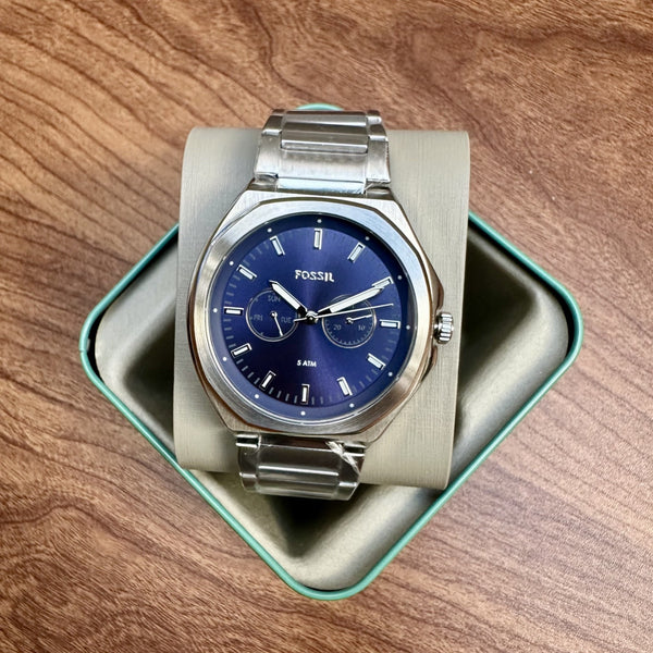 Fossil Evanston BQ2610 Men's Multifunction Watch – Navy & Steel, 45 mm