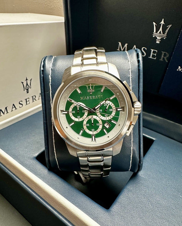 Maserati Successo R8873621017 Men's Chronograph Watch – Green & Silver, 44 mm