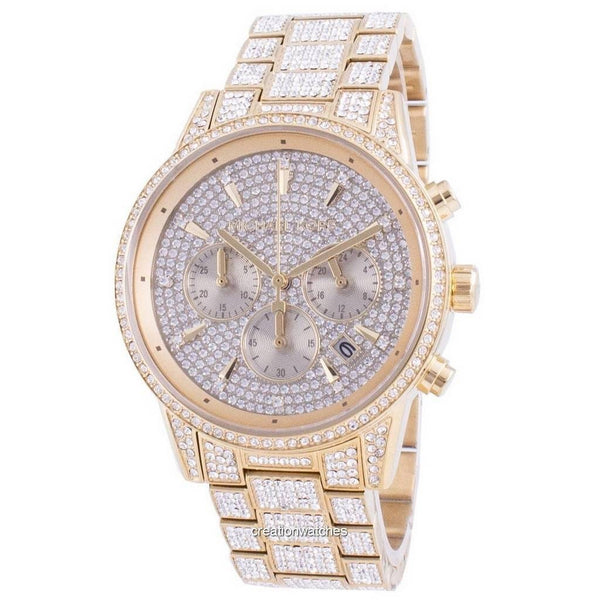 Michael Kors Ritz MK6747 Women's Crystal Pavé Chronograph Watch – Gold, 41 mm