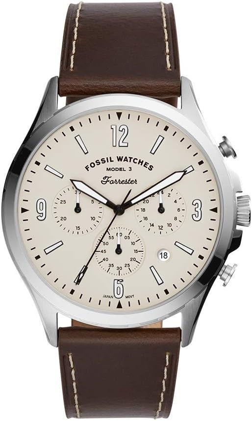 Fossil Forrester FS5696 Men's Chronograph Watch, Cream Dial & Leather, 46 mm – photo 1