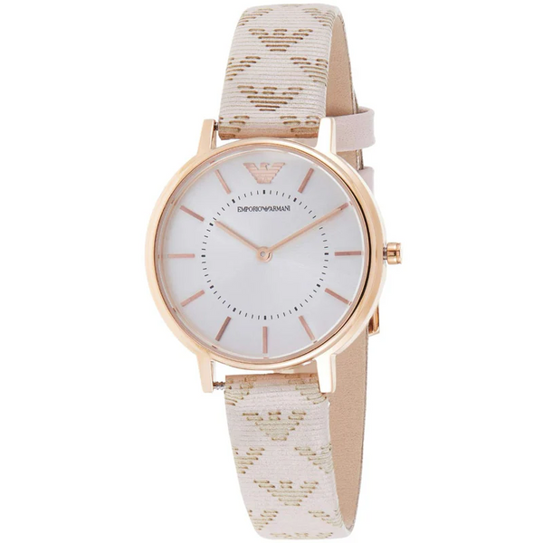 Emporio Armani Classic AR11008 Women's Leather Watch – Silver Dial & Rose Gold Tone