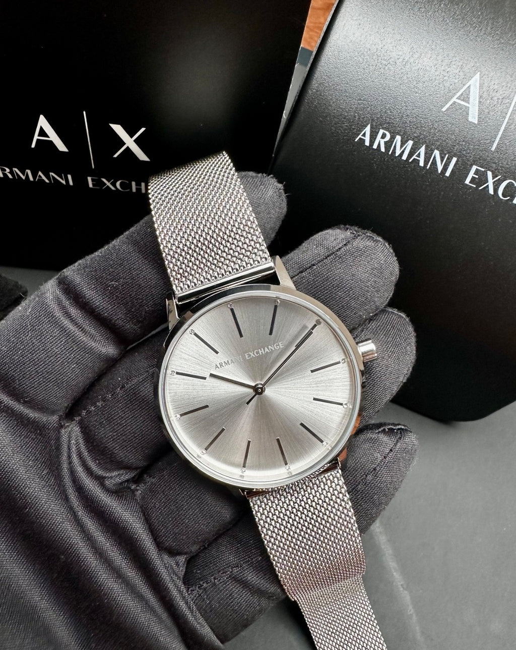 Armani Exchange Lola AX5535 Women's Three-Hand Watch, Silver Mesh – photo 3