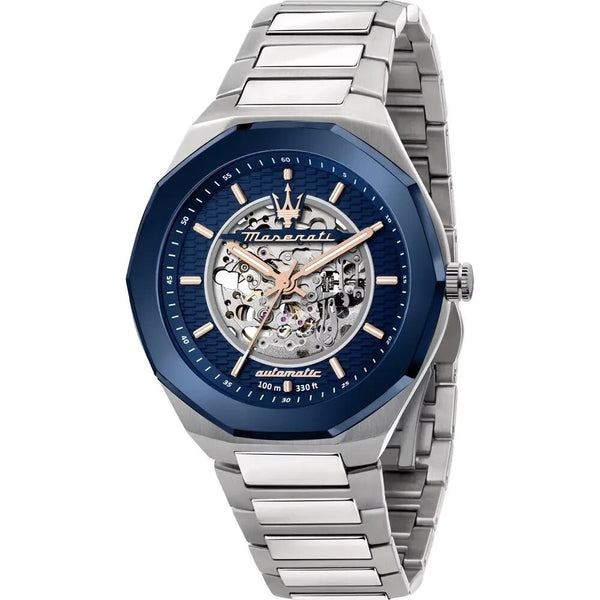 Maserati Stile R8823142004 Men's Automatic Watch – Blue Skeleton & Silver, 45 mm