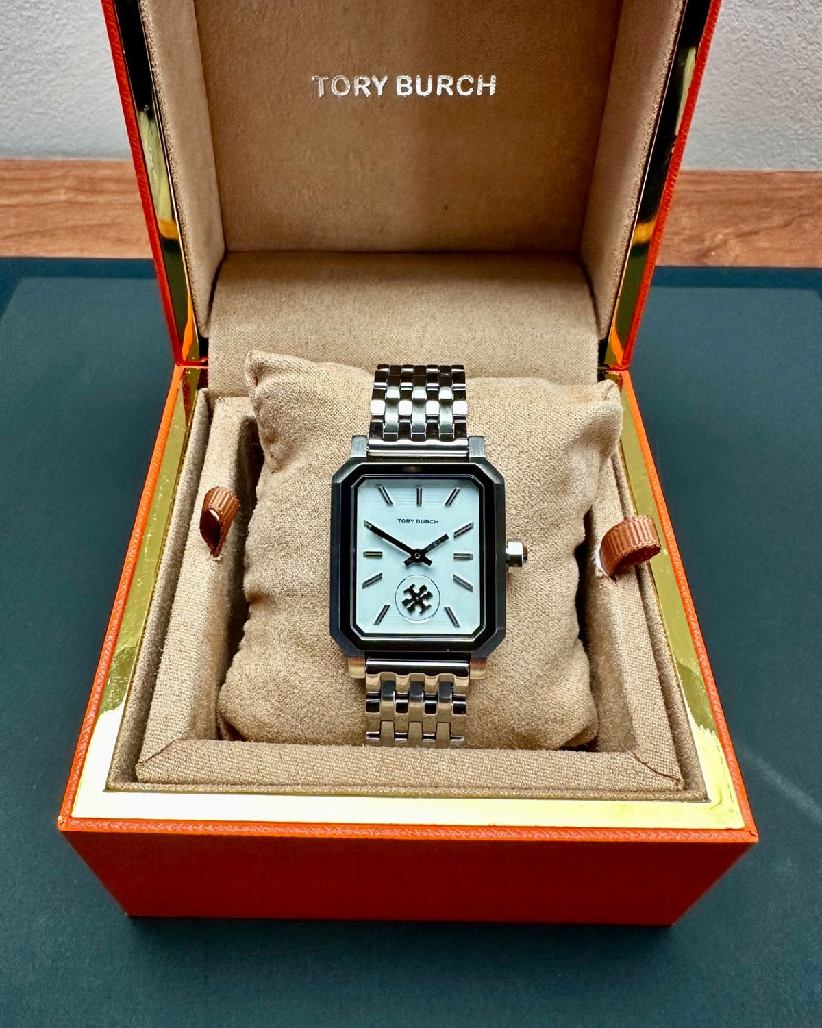 Tory Burch Robinson TBW1510 Ladies' Rectangular Watch, White & Silver Tone – photo 1