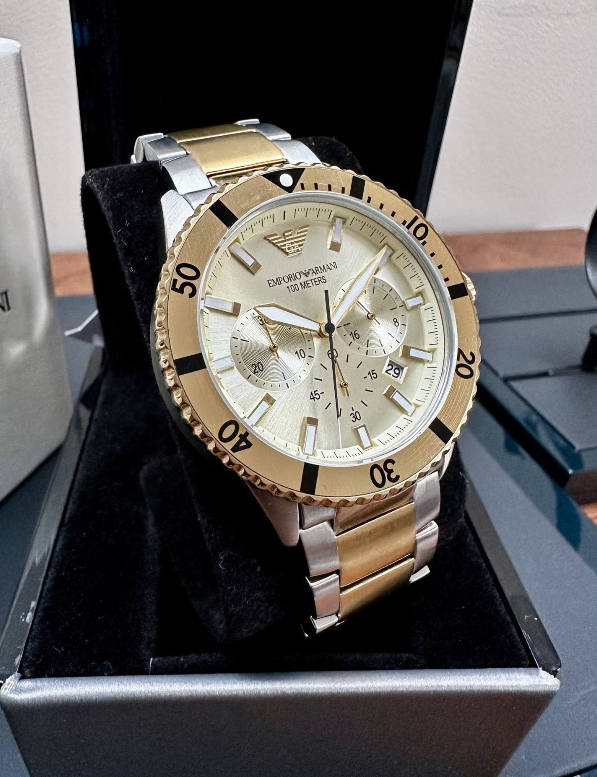 Emporio Armani Diver AR11606 Men's Chronograph Watch, Gold & Silver Tone, 43 mm – photo 2
