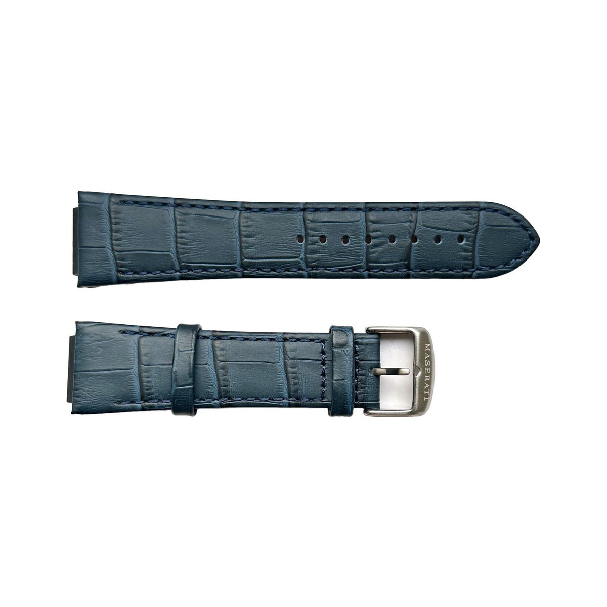 Maserati Potenza R8851108035 genuine navy leather strap – front with Maserati buckle